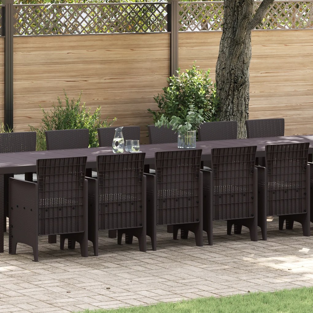 Conjunto de Jantar de Jardim vidaXL de 17 Peças com Almofadas Rattan Castanho