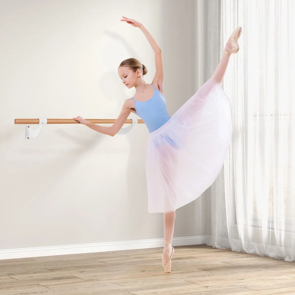 Barra de Ballet de Parede Única 120 cm Barra de Dança em Madeira Altura Fixa para Yoga Alongamento Treino em Casa Ginásio Branco