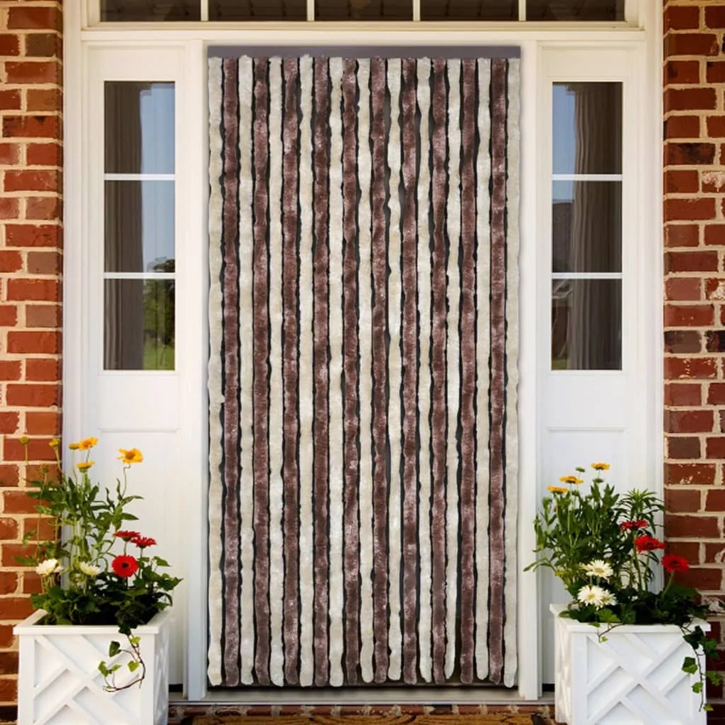 315121 vidaXL Cortina anti-insetos 90x200 cm chenille bege e castanho-claro