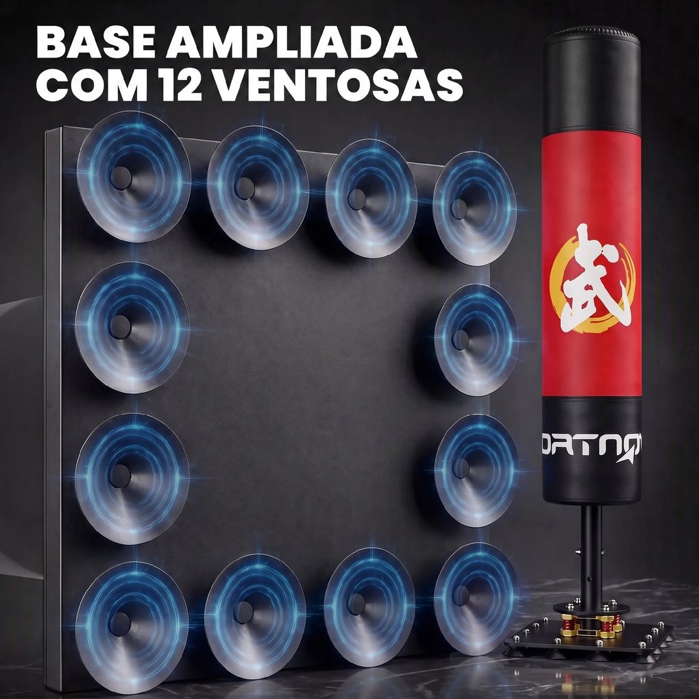 Saco de Boxe de Pé para Adultos 156 cm com 12 Ventosas e Absorção de Impactos para Kickboxing MMA e Muay Thai Vermelho