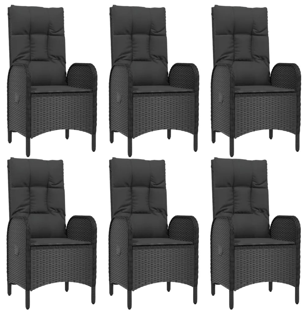 7 pcs conjunto de jantar p/ jardim c/ almofadões vime PE preto
