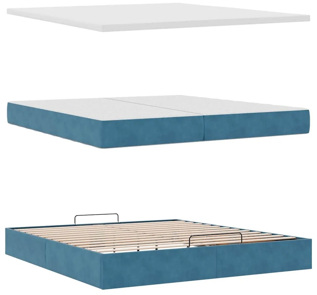 Estrutura de cama otomana com colchão 200x200 cm azul escuro