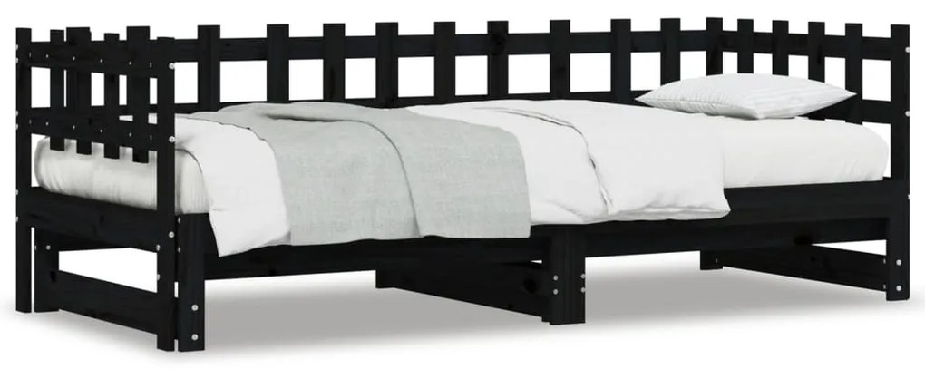 vidaXL Sofá-cama de puxar 2x(80x200) cm pinho maciço preto