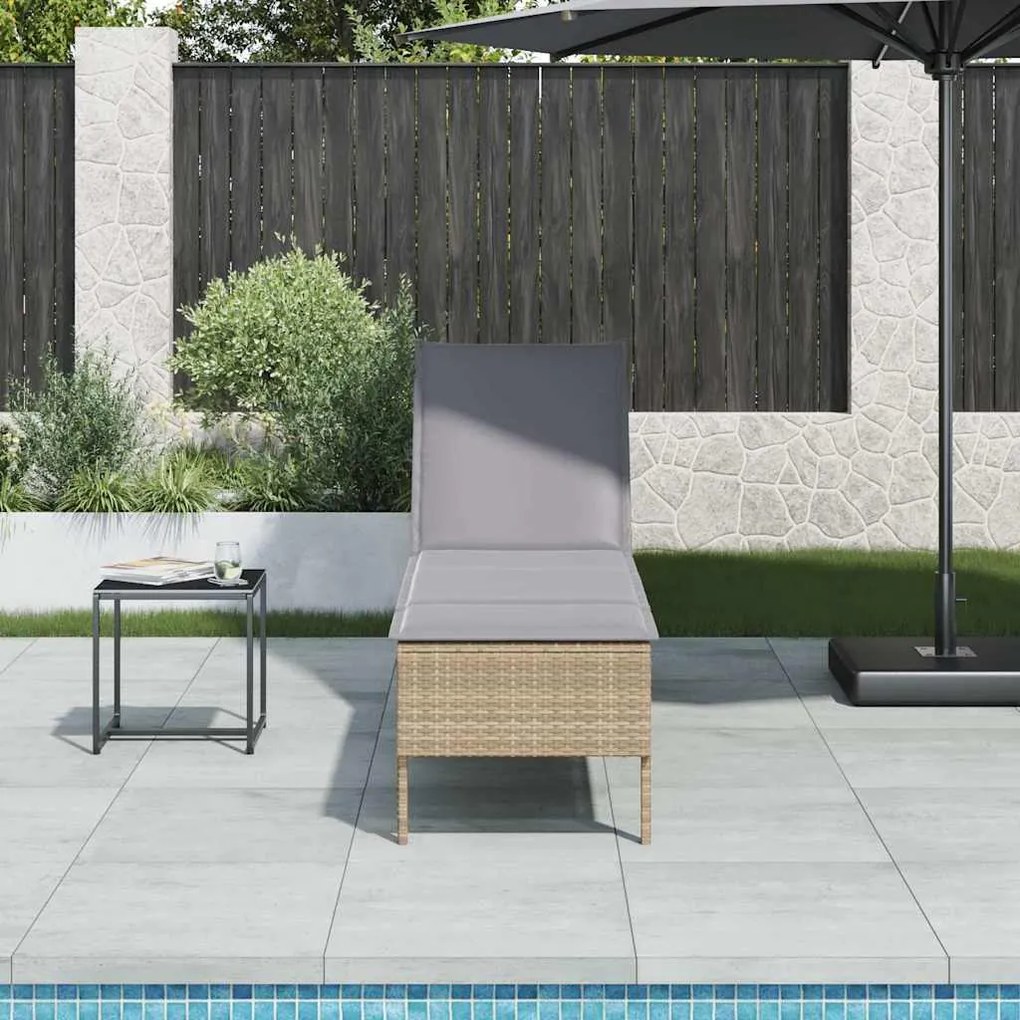vidaXL Espreguiçadeira com almofadão 55x200x44cm vime PE bege