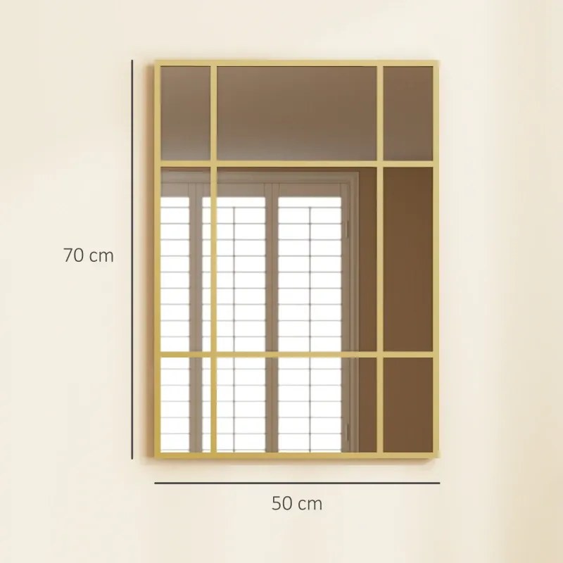 Espelho Retangular de Parede Espelho de Janela 70x50cm com Moldura Metálica Espelho Decorativo para Sala Quarto Dourado