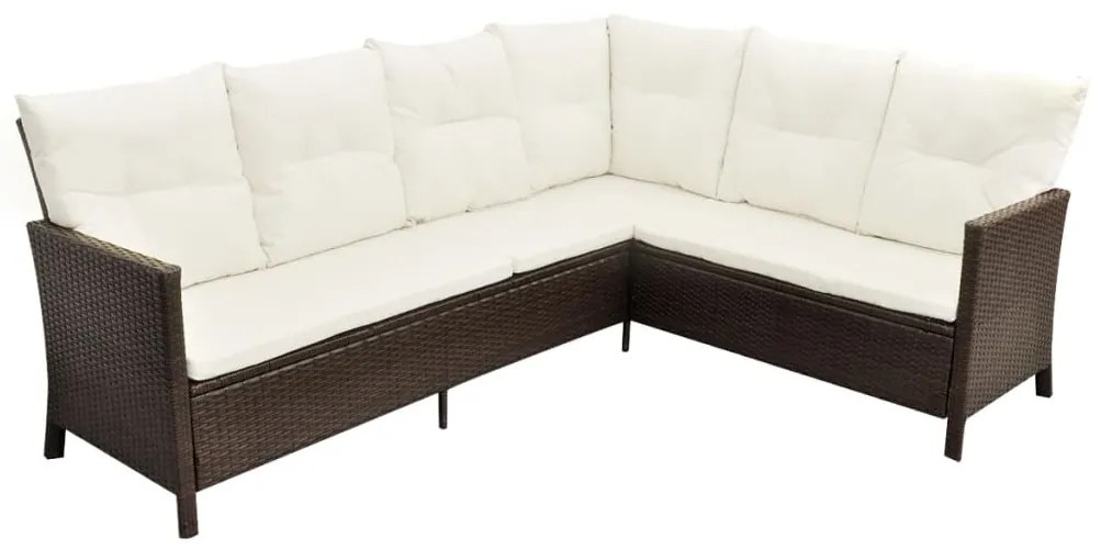 4 pcs conjunto lounge jardim c/ almofadões vime PE castanho