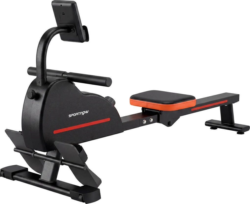 SPORTNOW Remo Magnético Aparelho de Musculação Bluetooth Conectado Kinomap &amp; Zwift 16 Níveis de Resistência 135x42x72cm Vermelho | Aosom Portugal