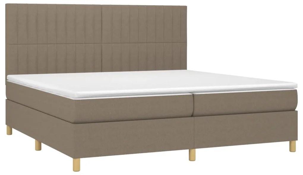 Cama box spring colchão/LED 200x200cm tecido cinza-acastanhado
