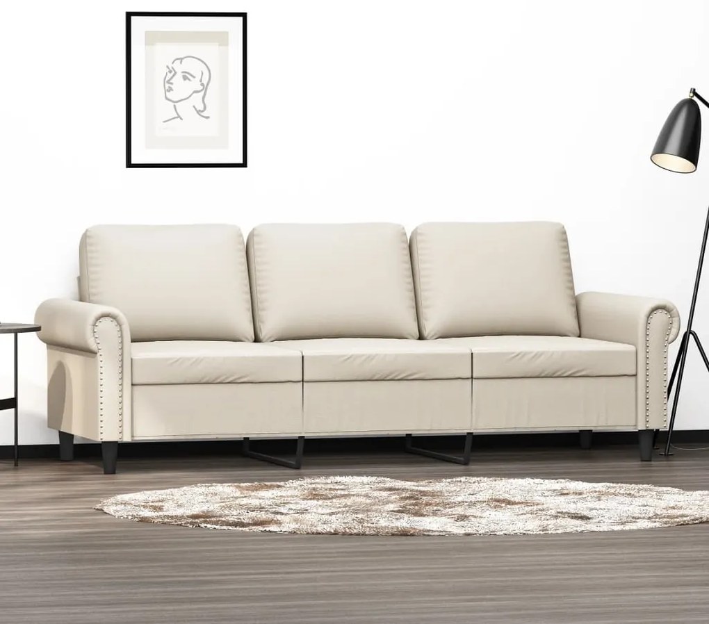 vidaXL Sofá de 3 lugares 180 cm couro artificial cor creme
