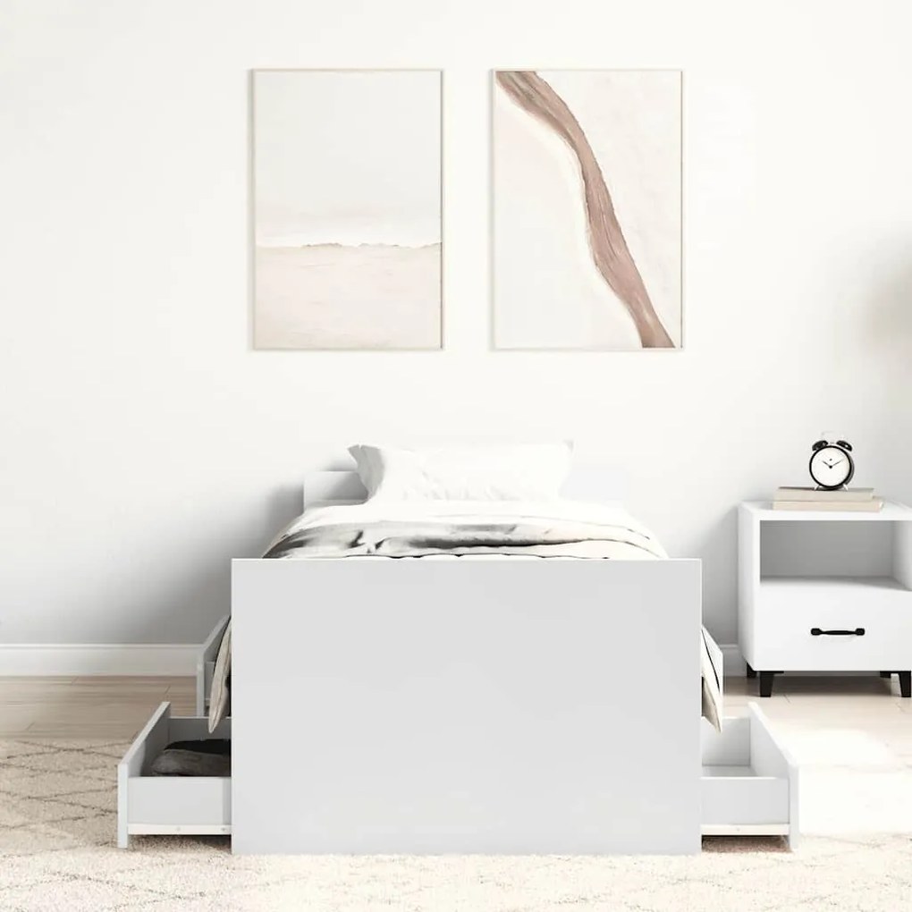 Estrutura de cama c/ painéis cabeceira e pés 90x190 cm branco