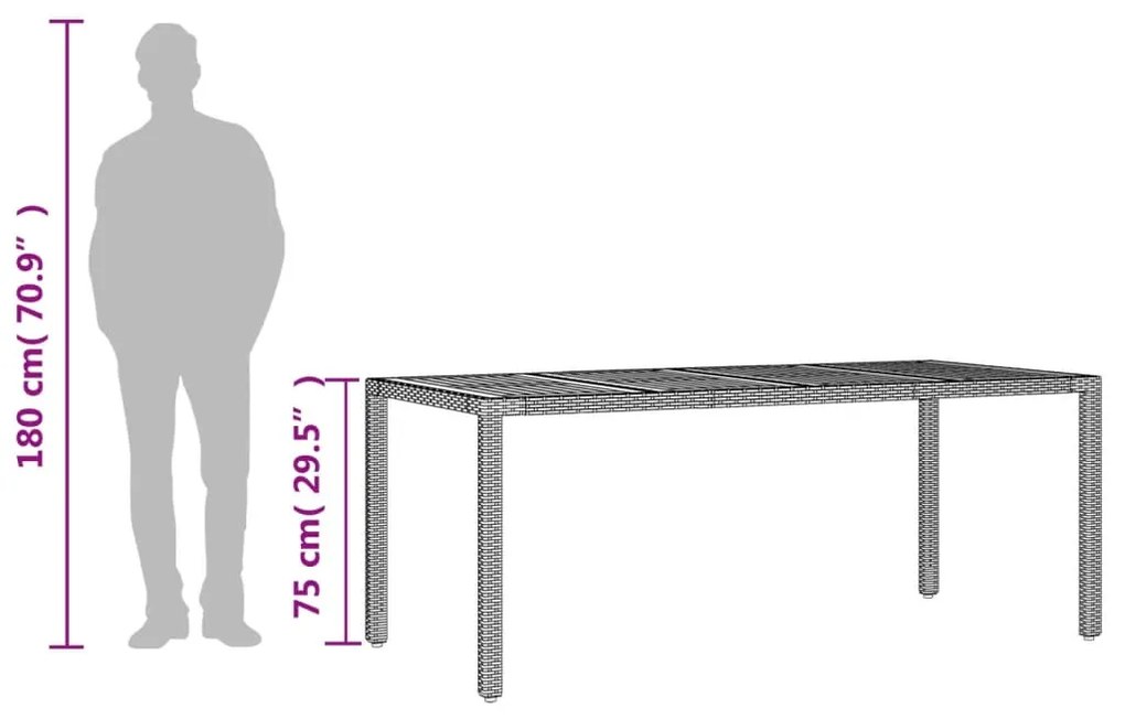 Mesa de jardim com tampo de madeira de acácia vime PE cinza