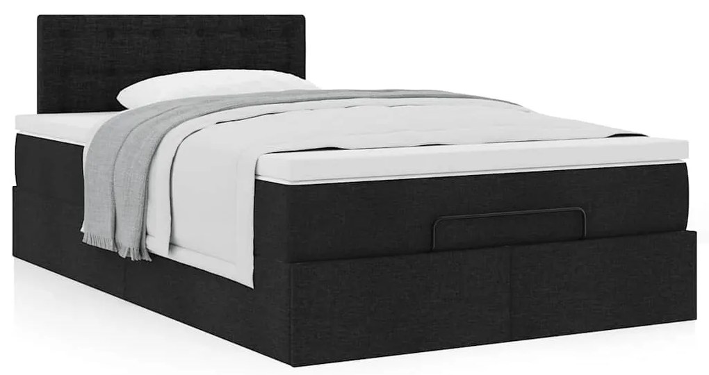 Cama otomana com colchão 120x190 cm tecido preto