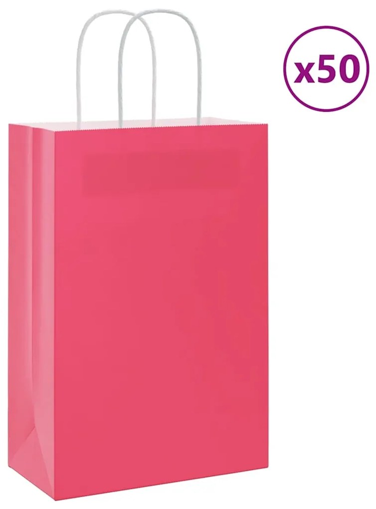 vidaXL Sacos de papel 50 unid com alças rosa 21x11x31 cm