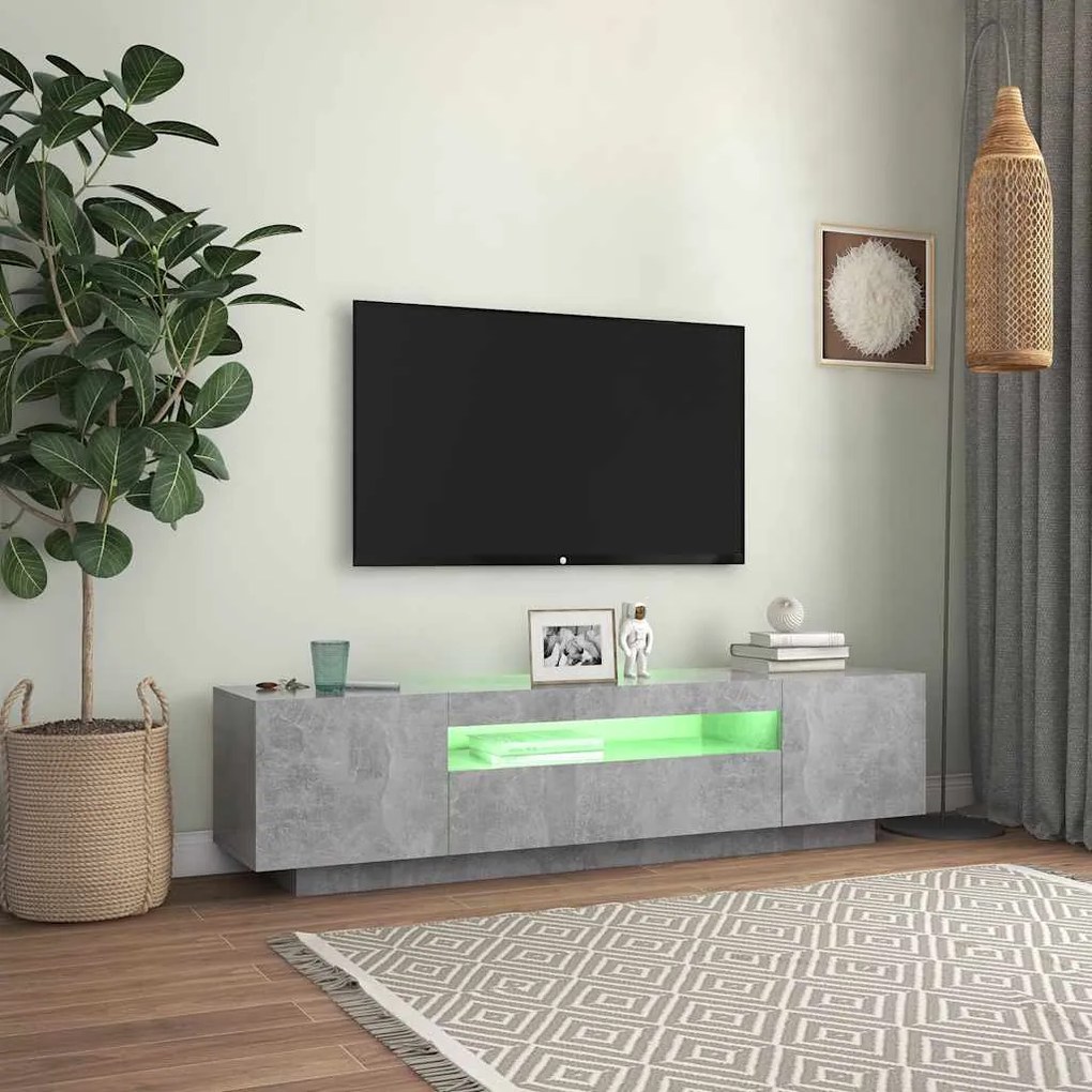 Móvel de TV com luzes LED 160x35x40 cm cinzento cimento