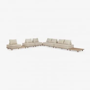 Conjunto De Sala Com Sofá Modular De Canto De 5 Peças Com Mesa Auxiliar E Mesa Auxiliar 95x95 Cm Em Acácia Portet Marrom Acácia Claro - Sklum