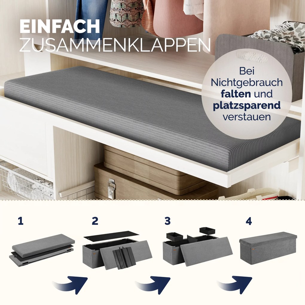 Banco arrumação veludo cotelê 114x38x38cm MDF dobrável antracite