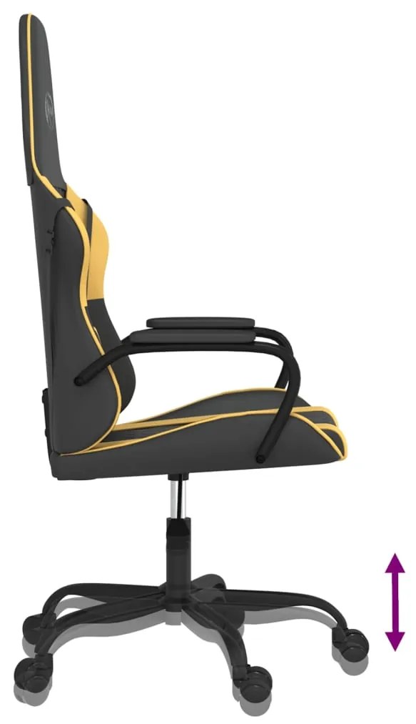 Cadeira gaming couro artificial preto e dourado