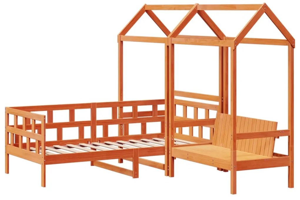 Conj. sofá-cama com telhado 90x200 cm pinho maciço castanho-mel