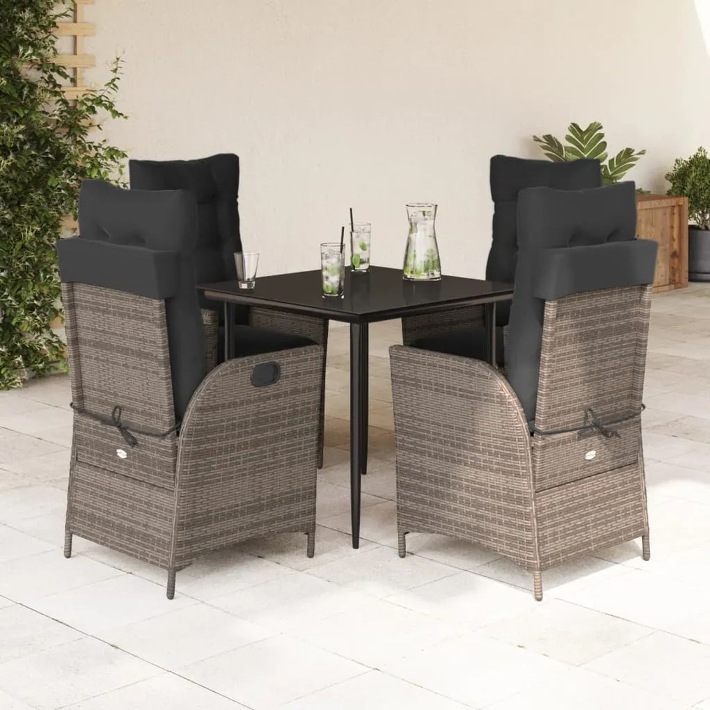 vidaXL 5 pcs conjunto de jantar p/ jardim c/ almofadões vime PE cinza