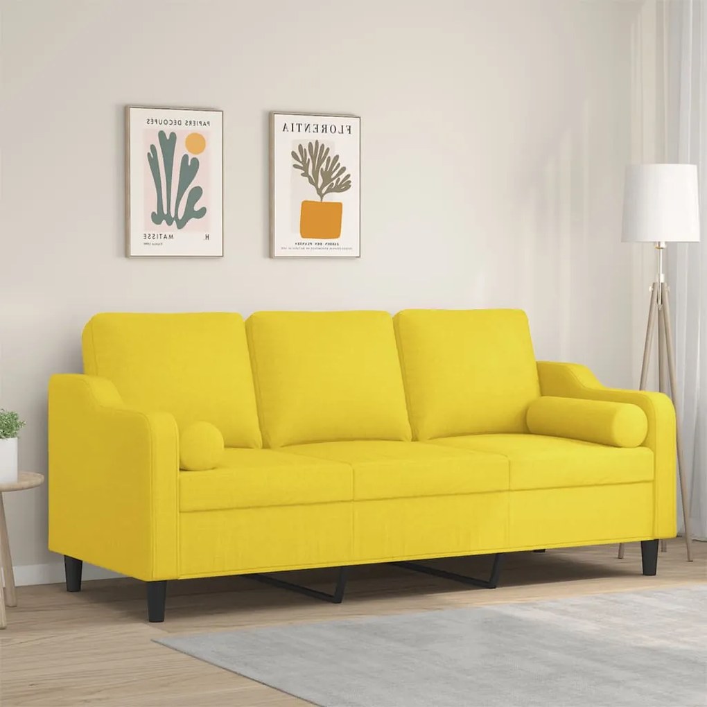 Sofá 3 lugares + almofadas decoração 180cm tecido amarelo-claro