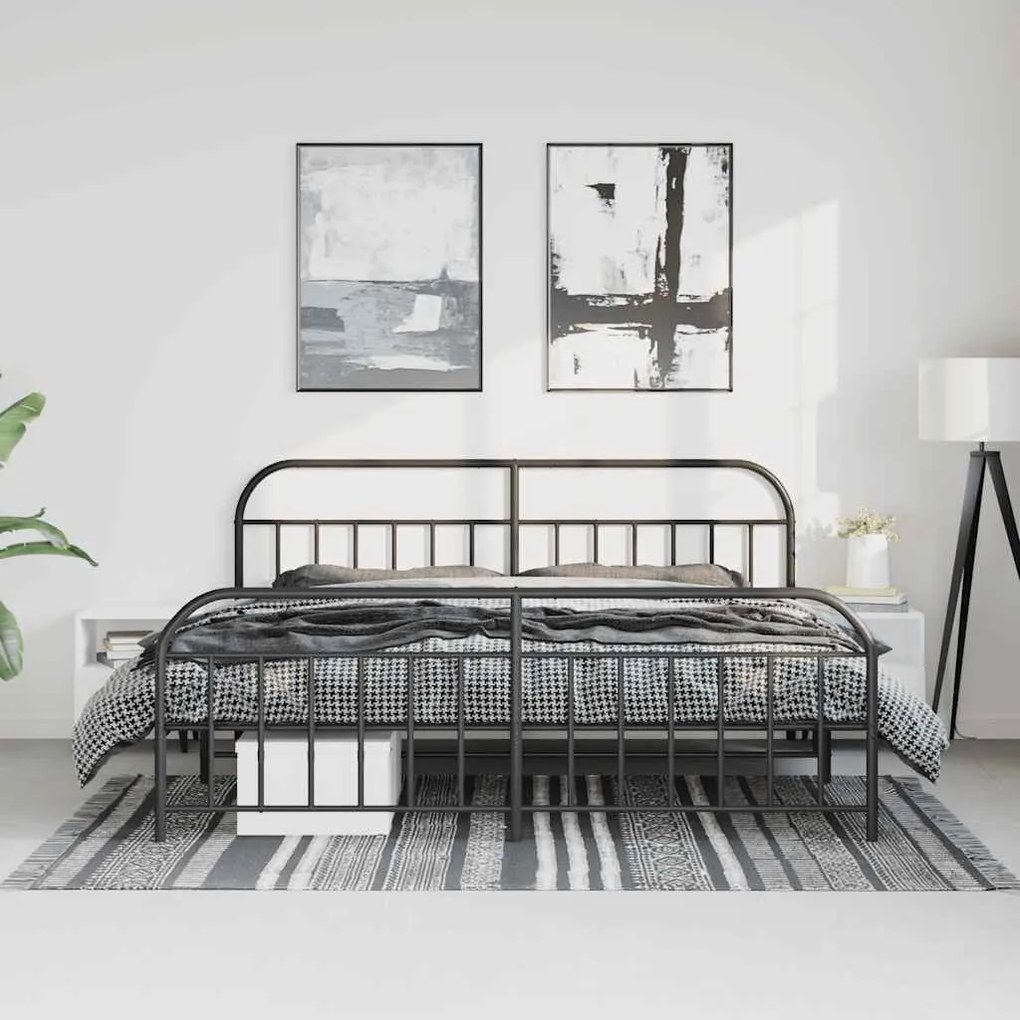 Estrutura de cama com cabeceira e pés 183x213 cm metal preto