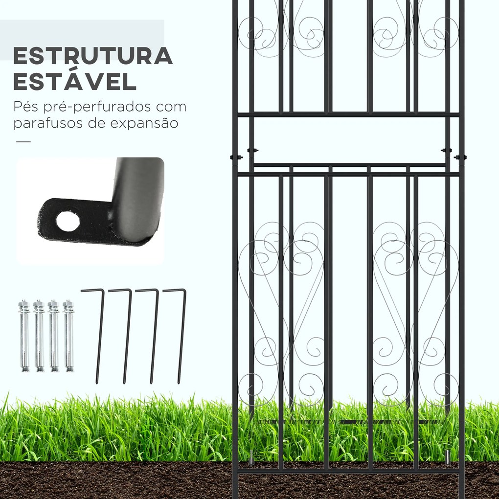 Outsunny Arco de Jardim de Metal Arco de Jardim para Plantas Trepadeiras Exterior Pátio 140x60x265 cm Preto