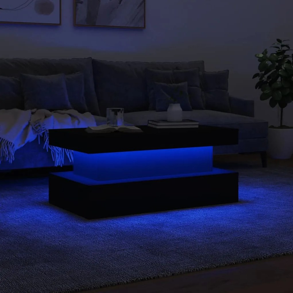 Mesa de centro com luzes LED 90x50x40 cm branco