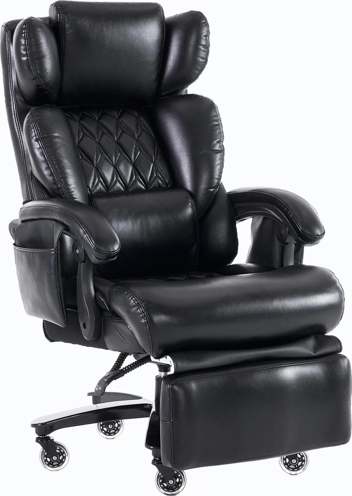Cadeira executiva com função de massagem e aquecimento, cadeira de escritório ergonómica em couro PU, apoio de pés extensível, 88x70x112,5 cm, Preto| AOSOM Portugal