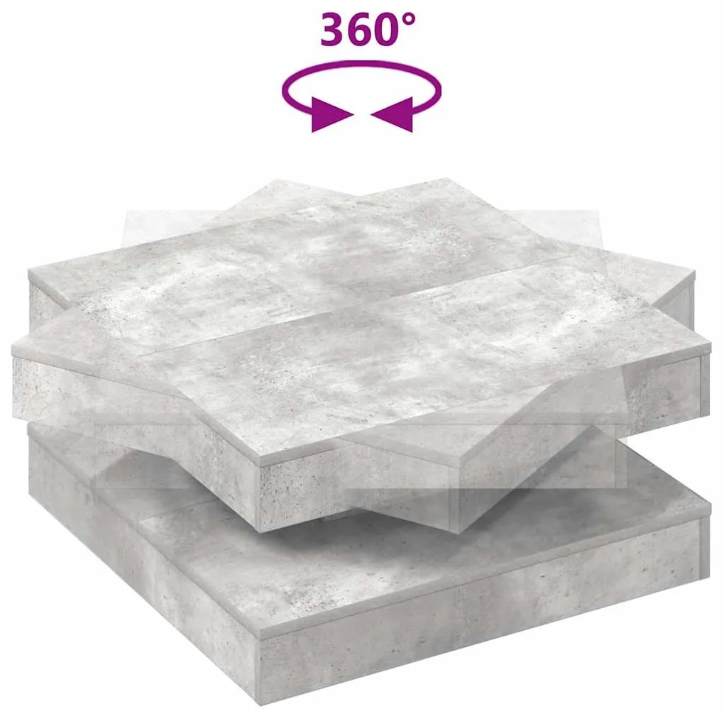Mesa de centro rotativa a 360 graus 70x70x34,5 cm cinza cimento