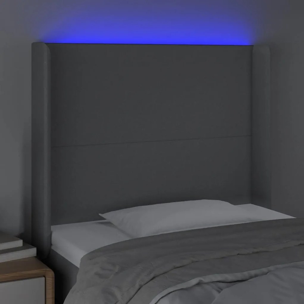 Cabeceira cama c/ luzes LED tecido 103x16x118/128cm cinza-claro