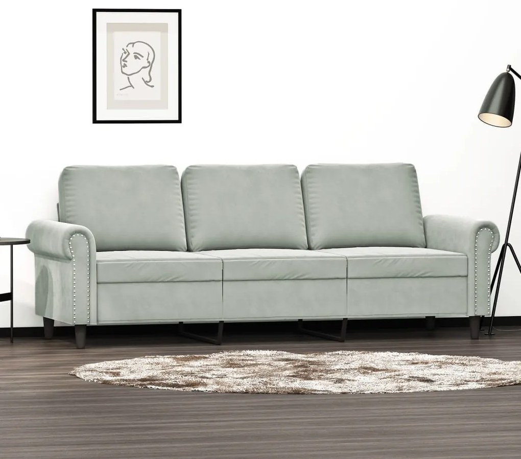 vidaXL Sofá de 3 lugares 180 cm veludo cinzento-claro