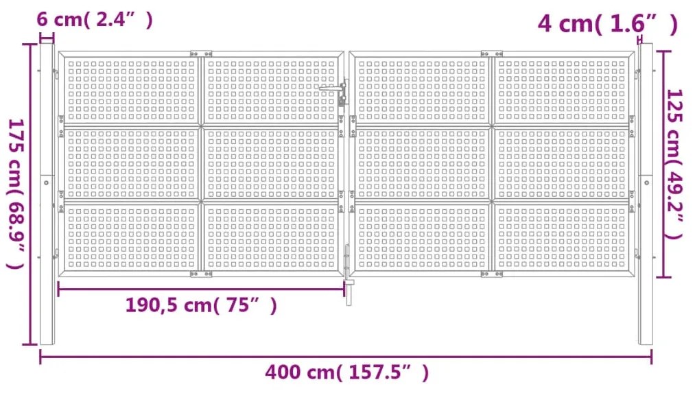 Portão de jardim 400x125 cm aço antracite