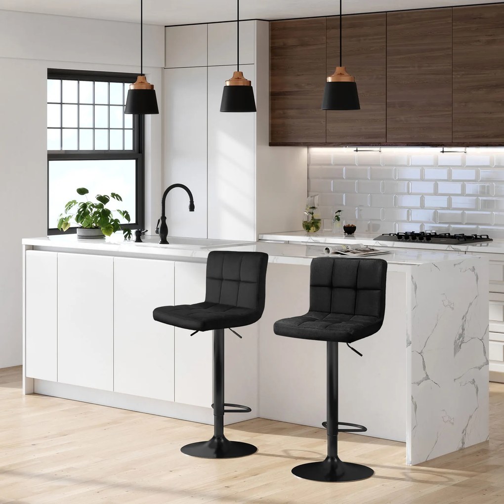 Conjunto 2 Bancos de bar 38 x 44,5 x (95-115) cm em veludo pretos