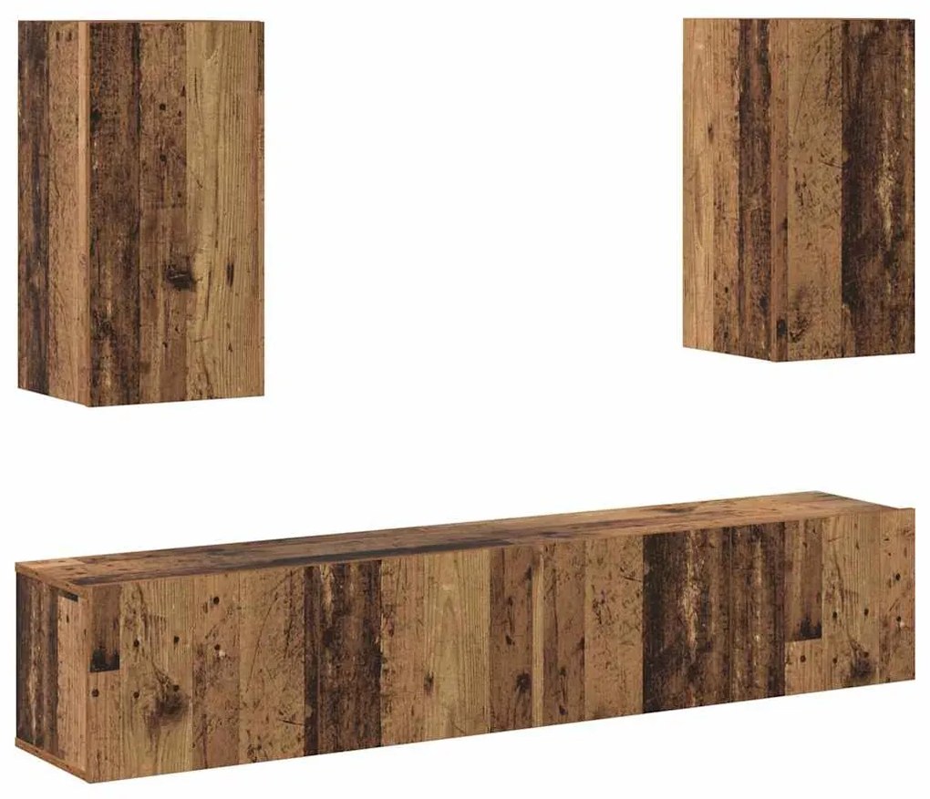 Conjunto com 4 cabides de TV da montado na parede em madeira envelheci
