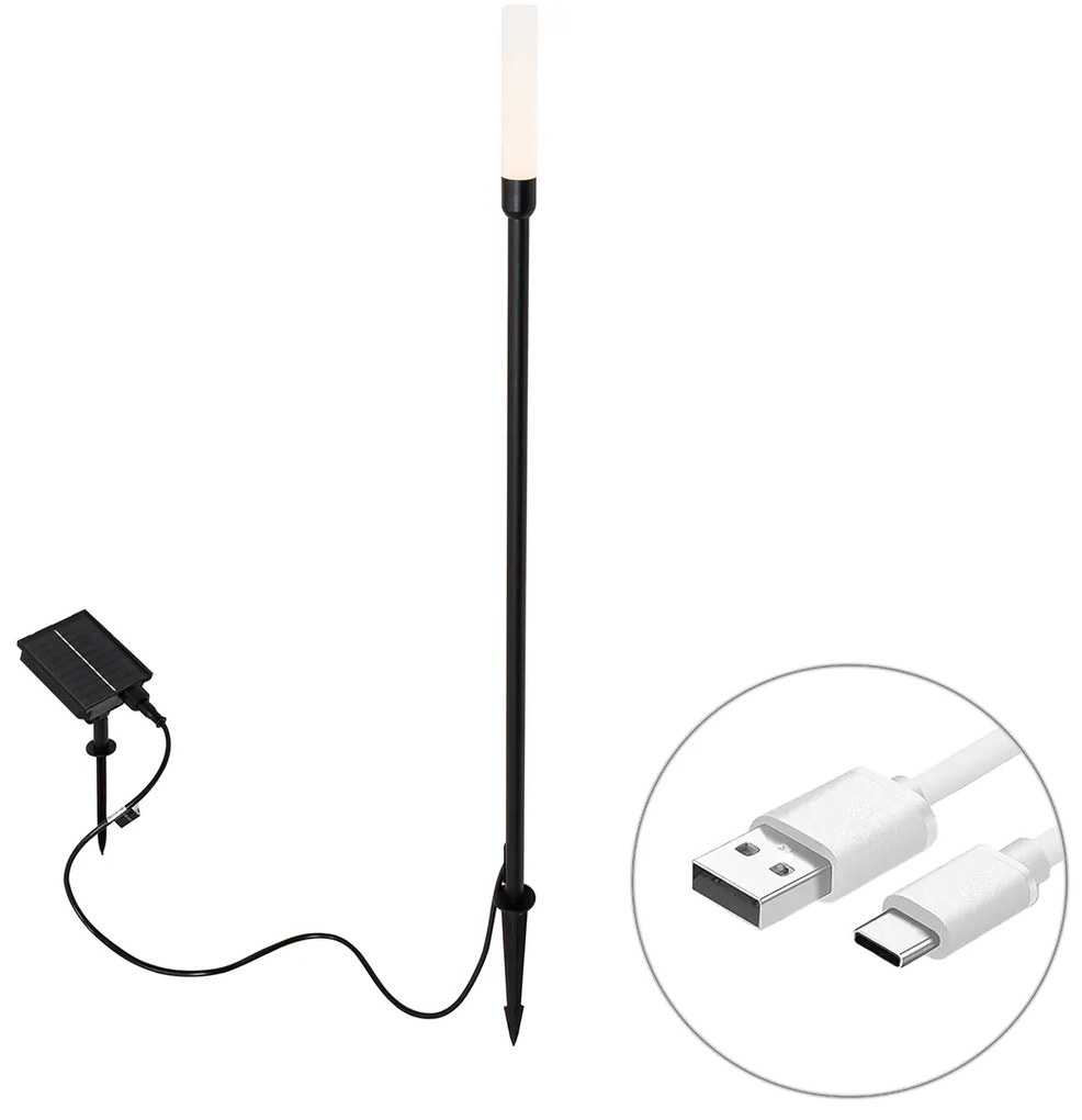 Candeeiro de pé exterior preto com LED recarregável e solar - Barry
