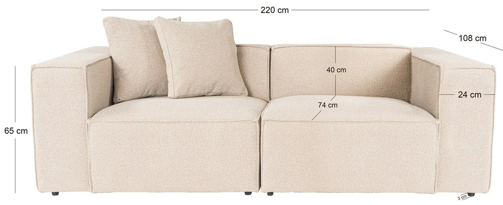 Sofá de 2 Lugares Lora – Pêssego – 220 x 108 x 65 cm
