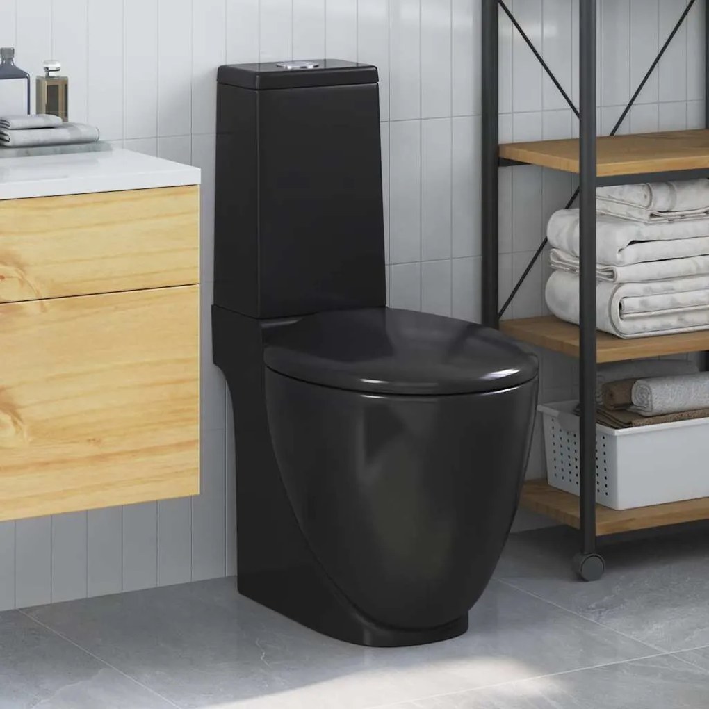 3059889 vidaXL Sanita WC redonda cerâmica c/ descarga água inferior preto