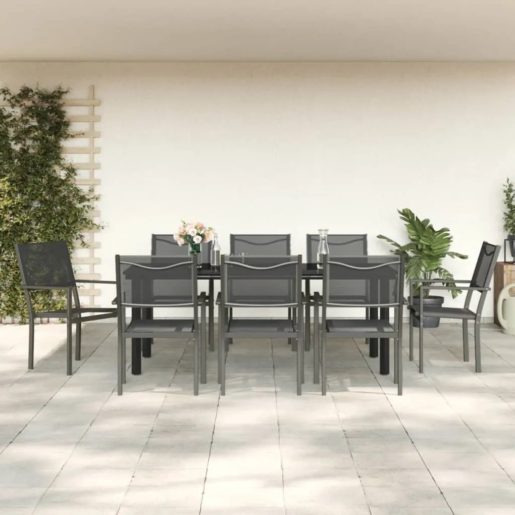 vidaXL 9 pcs conjunto de jantar para jardim aço e textilene preto