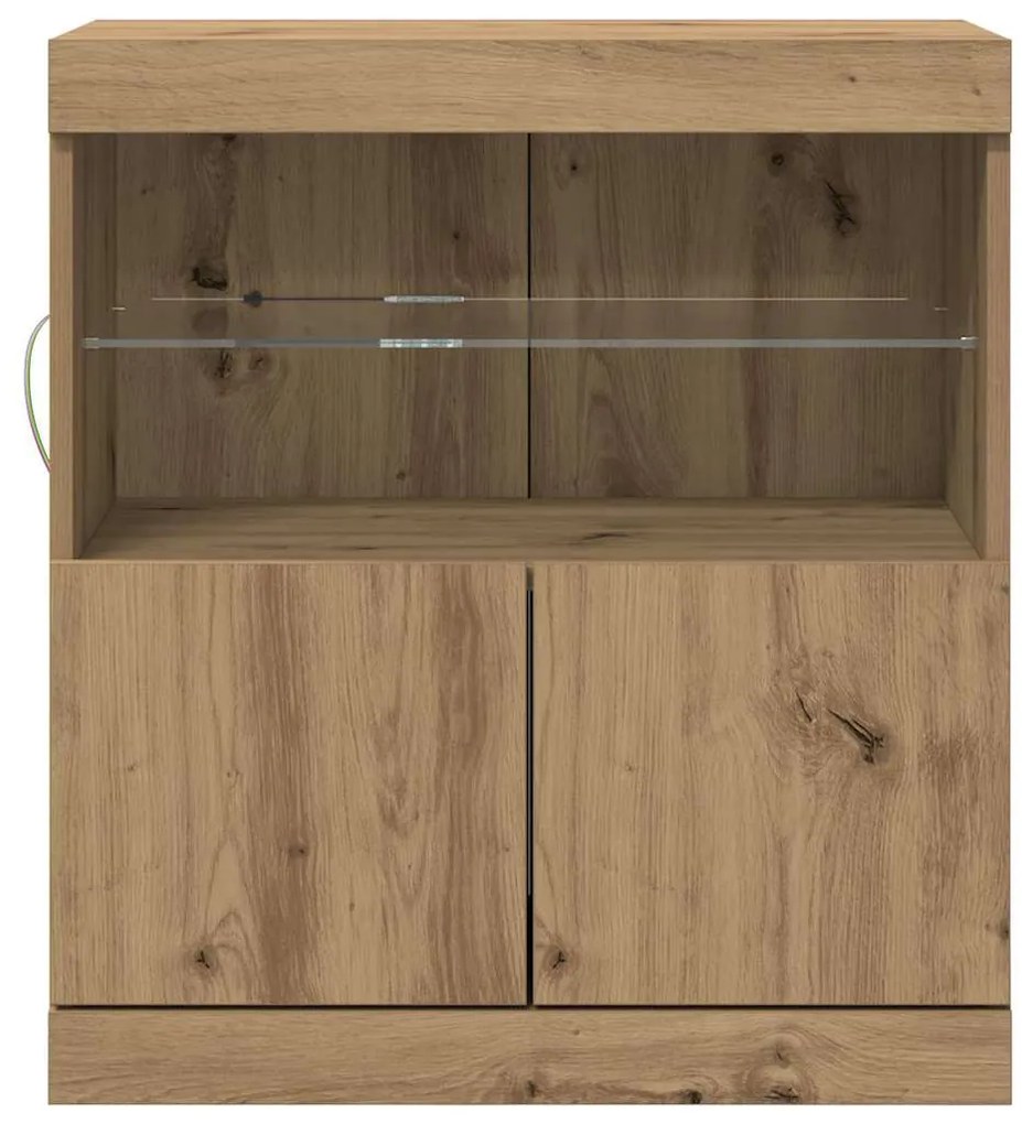 Sideboard vidaXL com Luzes LED Carvalho Artesanal 60x37x67 cm