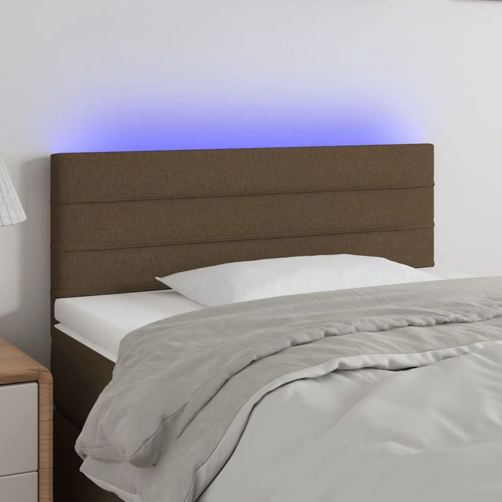 Cabeceira de cama c/ luzes LED tecido 100x5x78/88 cm castanho