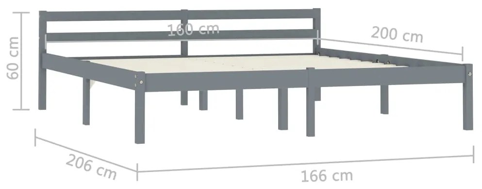 Estrutura de cama 160x200 cm madeira pinho maciço cinzento