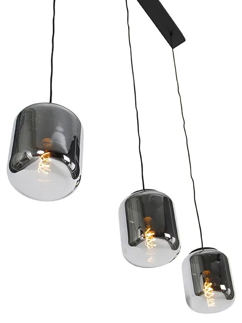 Candeeiro de suspensão design preto com vidro fumê 3 luzes - Bliss Design