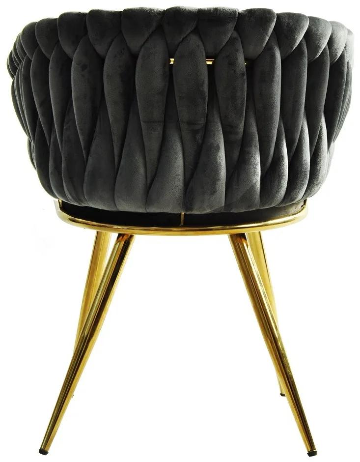 Conjunto 2 Cadeiras KING, metal dourado, tecido veludo cinza escuro