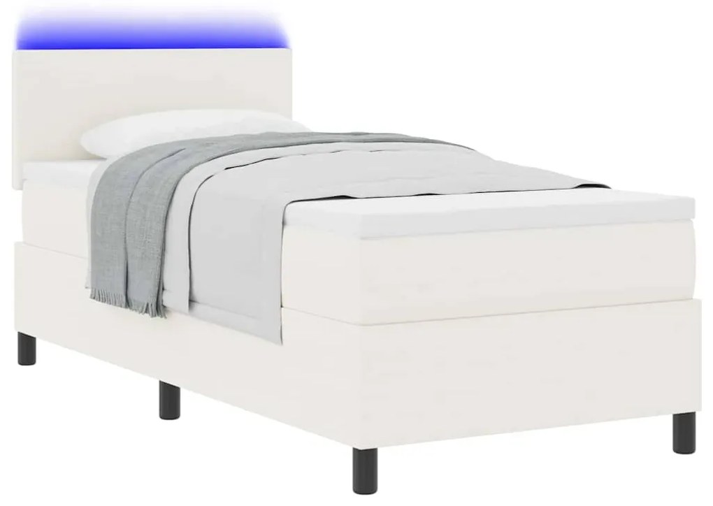 Cama Box com Colchão &amp; LED Crema 100x200 cm em Tecido de Veludo