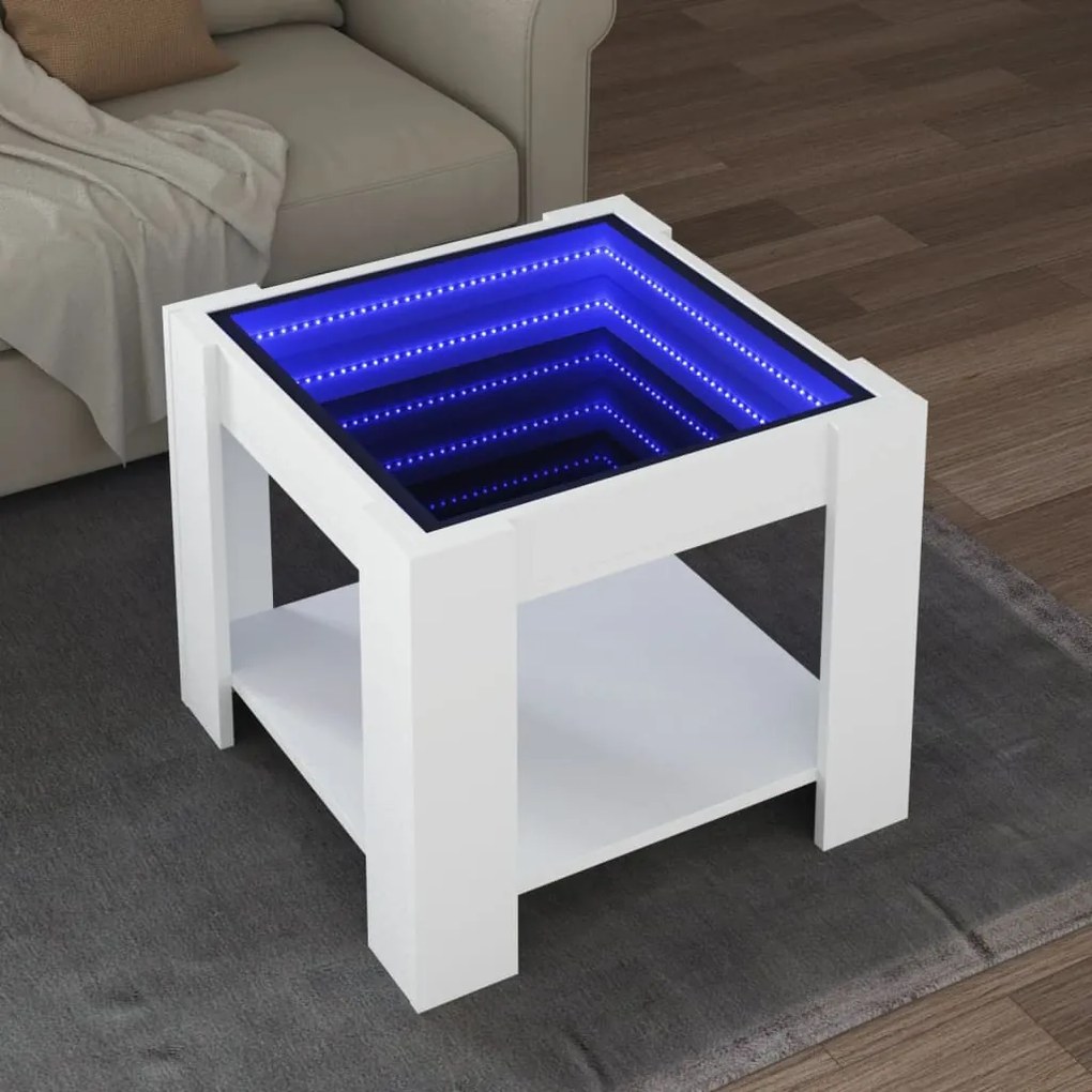 vidaXL Mesa de centro c/ LEDs 53x53x45 cm derivados de madeira branco
