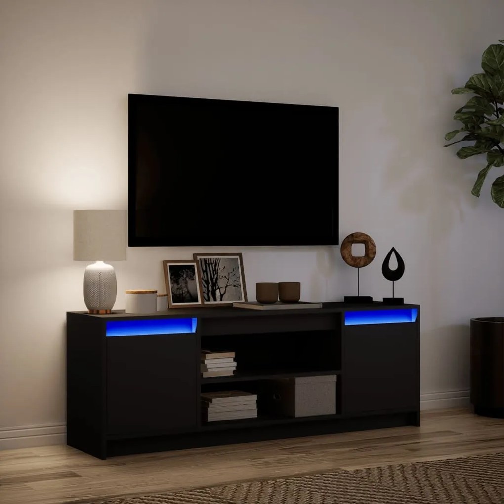 Móvel de TV com luzes LED derivados de madeira preto
