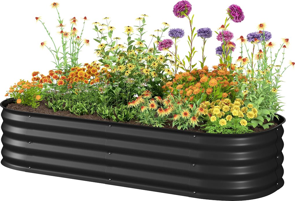 Floreira elevada quadrada para horta, em aço, modular, para legumes, plantas e flores, dim. 150 x 62 x 30 cm, preto