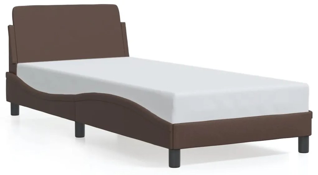 Estrutura cama c/ cabeceira 90x200 cm couro artificial castanho