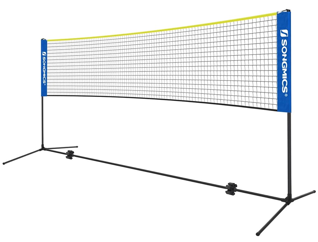 Rede de badminton regulável em altura 500 x 103 x 155 cm com saco de transporte azul-amarelo