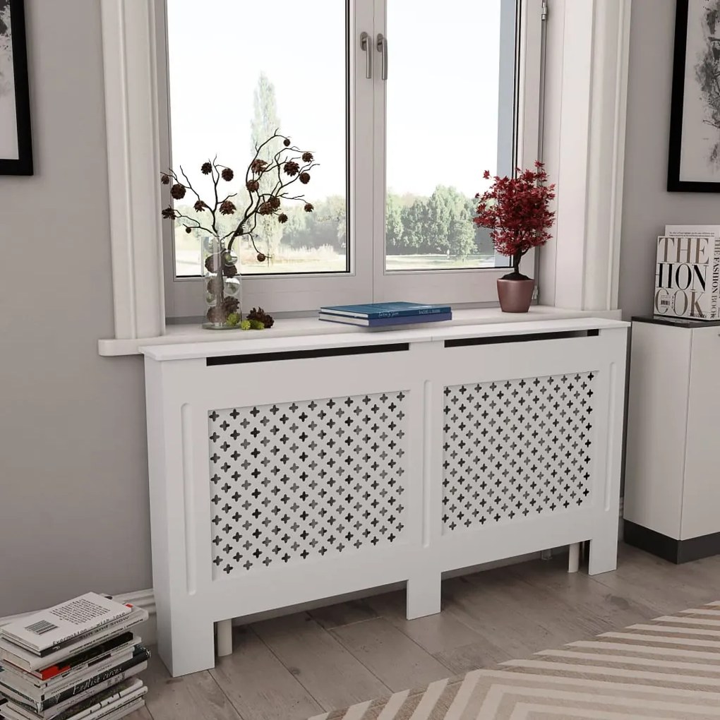 Cobertura de radiador 152x19x81,5 cm MDF branco